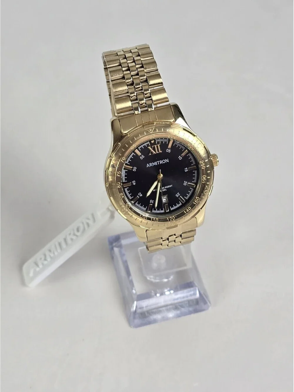 Armitron Men's Gold Tone Round Black Dial Dress WatchNew